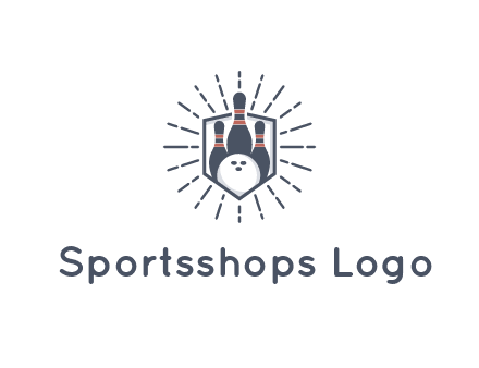 bowling pins and ball in shield with sparkles