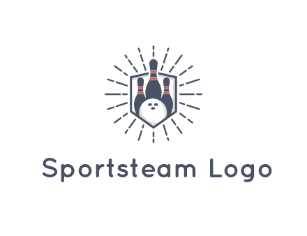 bowling pins and ball in shield with sparkles