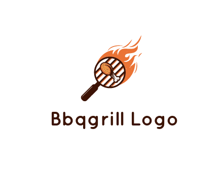 BBQ leg piece in magnifying glass with flame