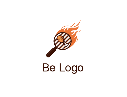 BBQ leg piece in magnifying glass with flame