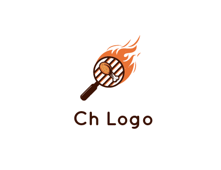 BBQ leg piece in magnifying glass with flame