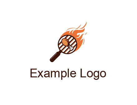BBQ leg piece in magnifying glass with flame