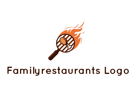 BBQ leg piece in magnifying glass with flame