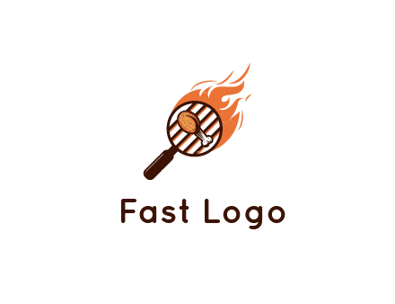 BBQ leg piece in magnifying glass with flame
