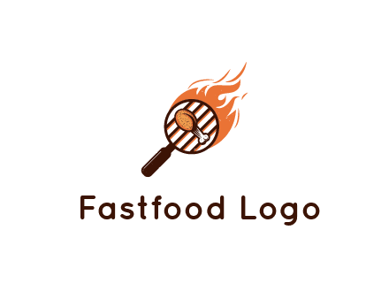 BBQ leg piece in magnifying glass with flame