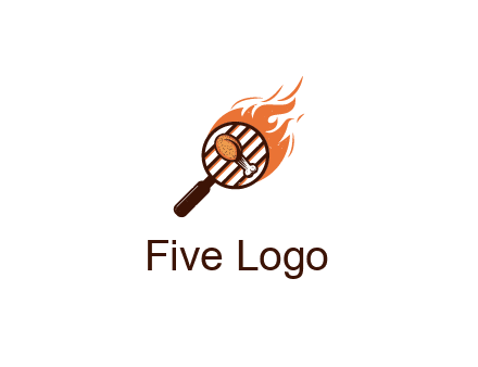 BBQ leg piece in magnifying glass with flame