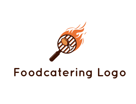 BBQ leg piece in magnifying glass with flame