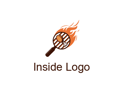 BBQ leg piece in magnifying glass with flame