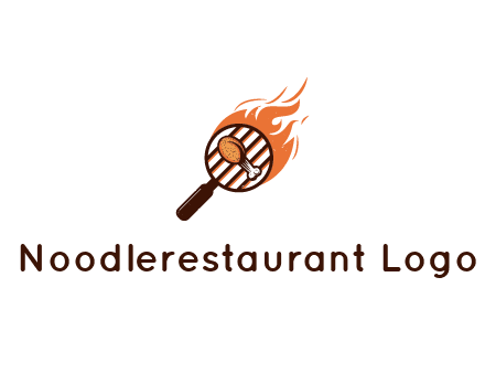 BBQ leg piece in magnifying glass with flame