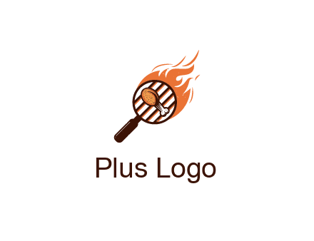 BBQ leg piece in magnifying glass with flame