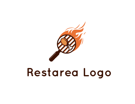 BBQ leg piece in magnifying glass with flame