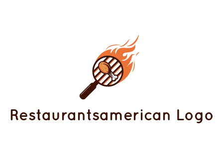 BBQ leg piece in magnifying glass with flame