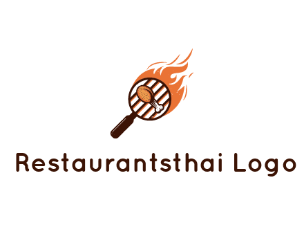 BBQ leg piece in magnifying glass with flame