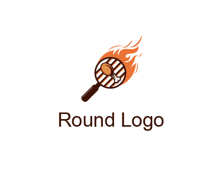 BBQ leg piece in magnifying glass with flame