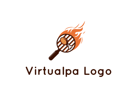 BBQ leg piece in magnifying glass with flame