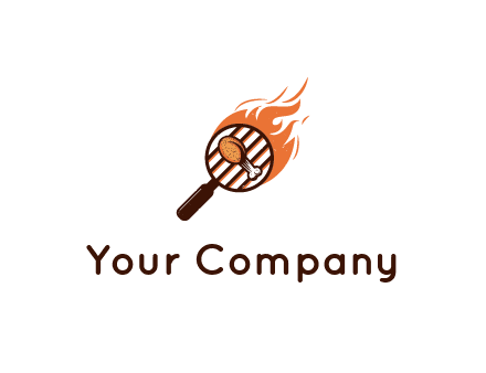 BBQ leg piece in magnifying glass with flame