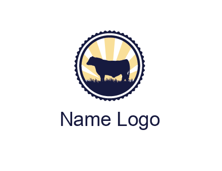 bull in field in circle