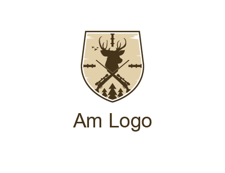 deer head with target and hunting rifles