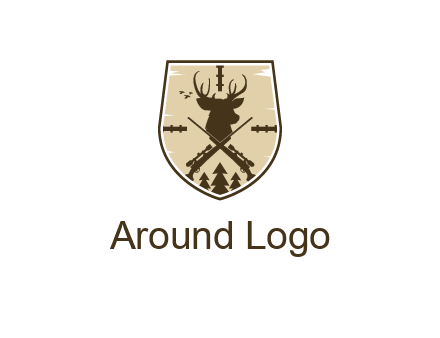 deer head with target and hunting rifles