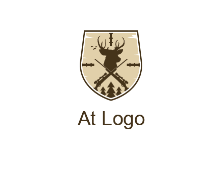 deer head with target and hunting rifles