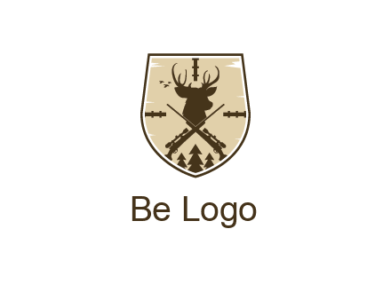 deer head with target and hunting rifles