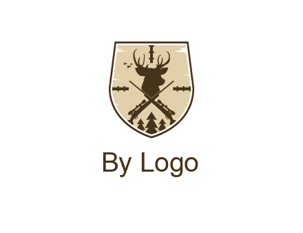 deer head with target and hunting rifles