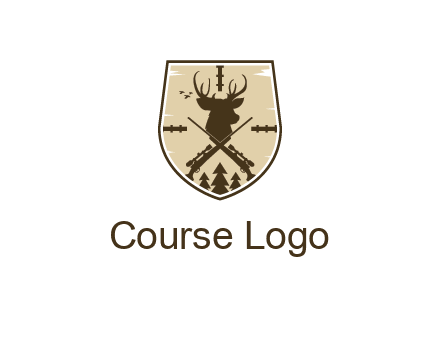 deer head with target and hunting rifles