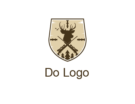 deer head with target and hunting rifles