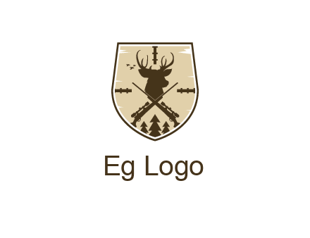 deer head with target and hunting rifles