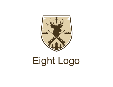 deer head with target and hunting rifles