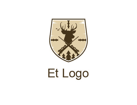 deer head with target and hunting rifles