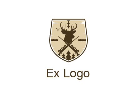 deer head with target and hunting rifles
