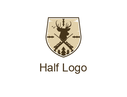 deer head with target and hunting rifles