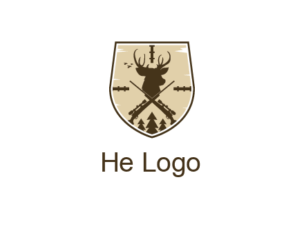 deer head with target and hunting rifles
