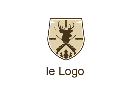 deer head with target and hunting rifles