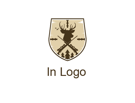 deer head with target and hunting rifles