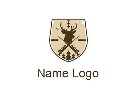 deer head with target and hunting rifles