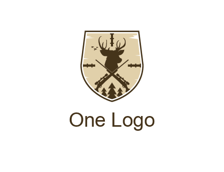 deer head with target and hunting rifles