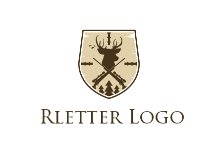 deer head with target and hunting rifles