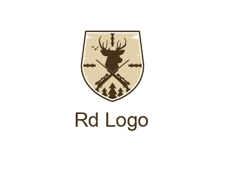 deer head with target and hunting rifles