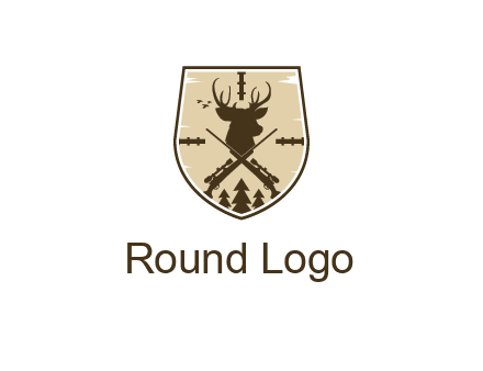 deer head with target and hunting rifles