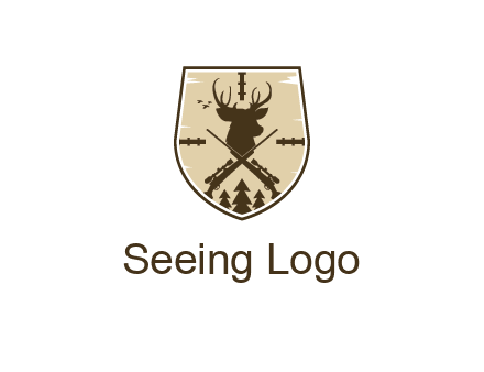 deer head with target and hunting rifles