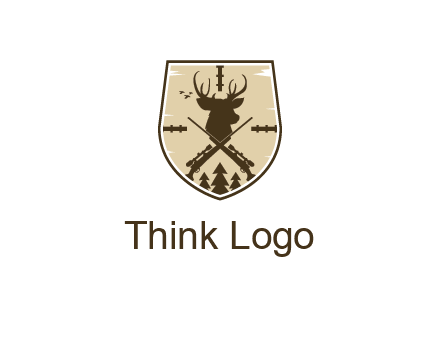 deer head with target and hunting rifles