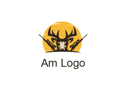deer face with horn and hunting rifles