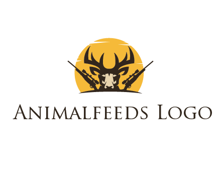 deer face with horn and hunting rifles