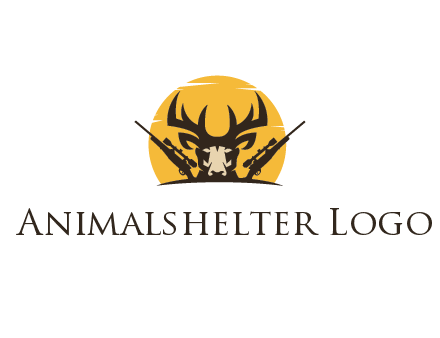 deer face with horn and hunting rifles