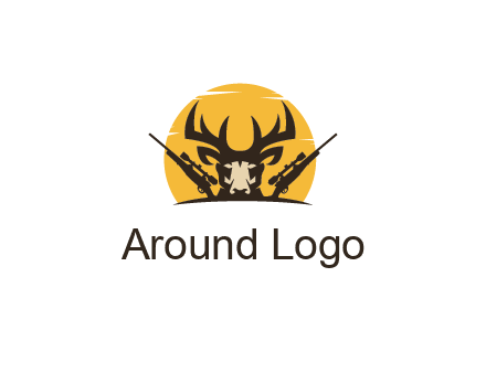 deer face with horn and hunting rifles