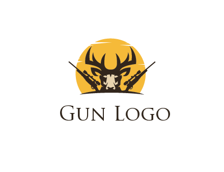 deer face with horn and hunting rifles