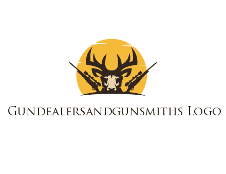 deer face with horn and hunting rifles