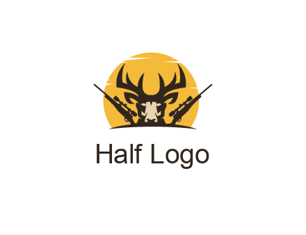 deer face with horn and hunting rifles